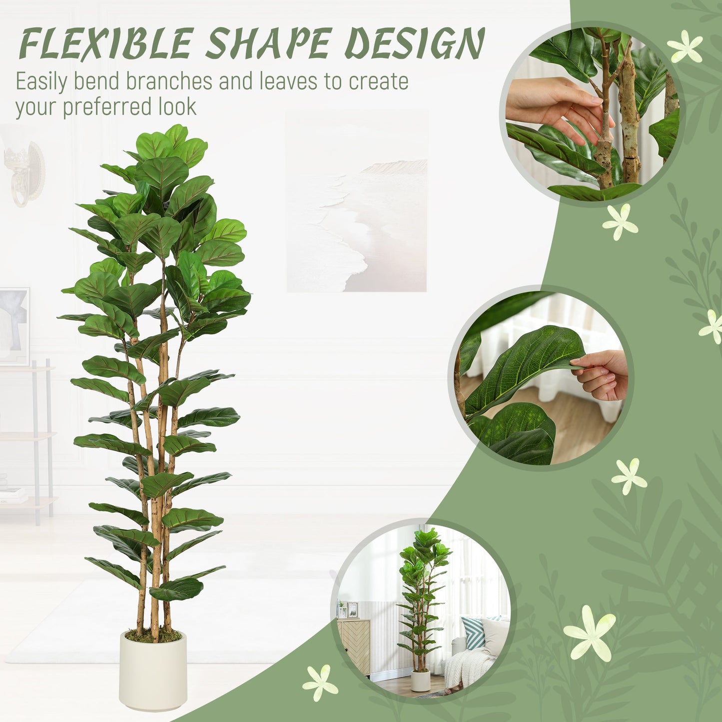 HOMCOM 180cm Artificial Fiddle Leaf Fig Tree - Green