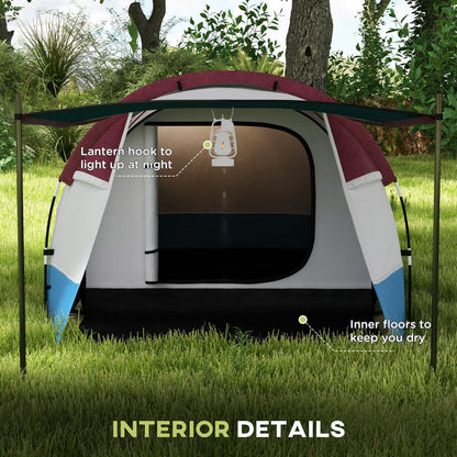 Outsunny Camping Tent, Large Tunnel Tent with Bedroom and Living Area, 2000mm Waterproof, Portable with Bag for 2-3 Man, Red