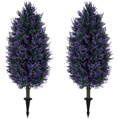 HOMCOM Set of 2 Artificial Lavender Flowers, Indoor Outdoor Fake Plants with Stakes, UV Resistant for Garden,  90 cm, Blue