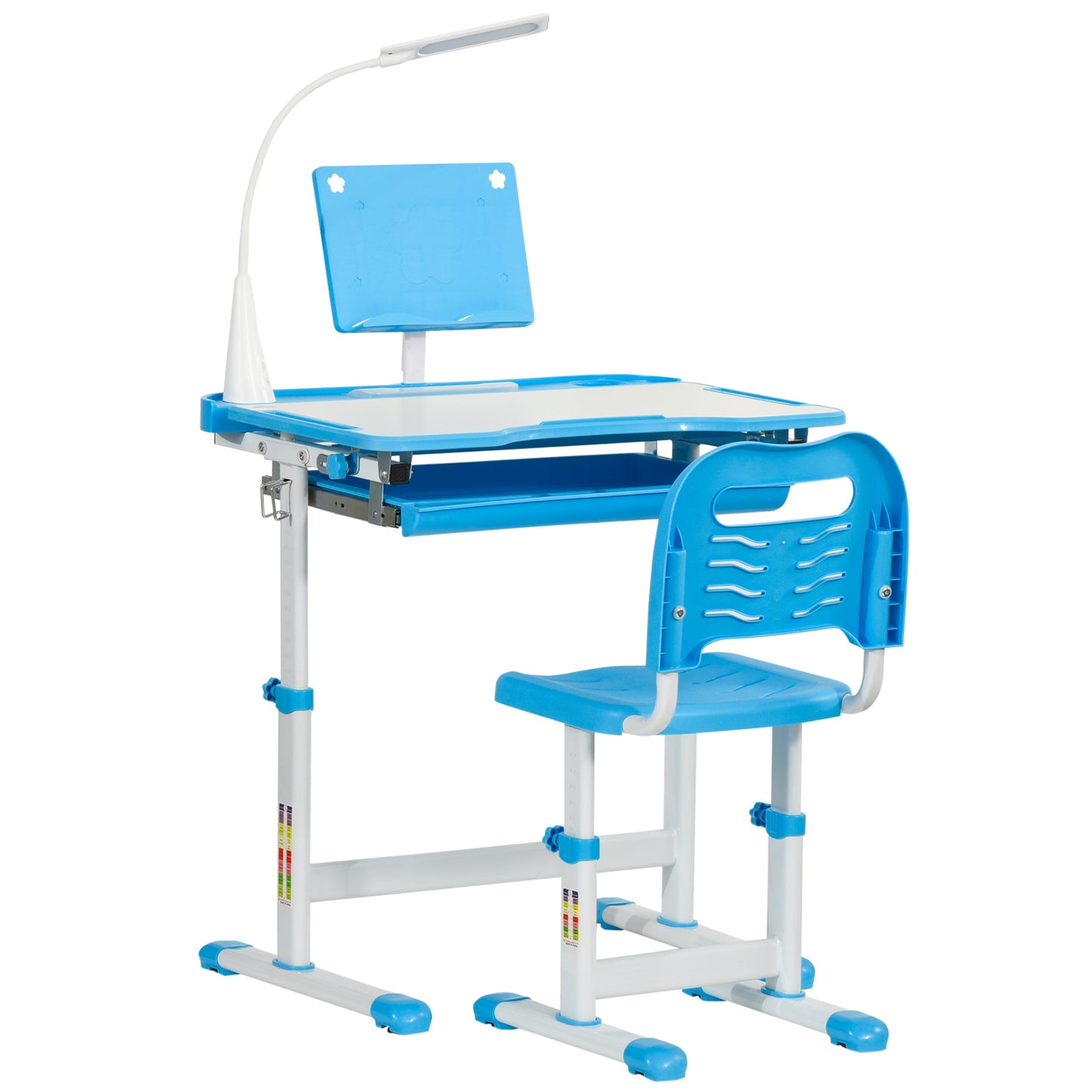 HOMCOM Kids Study Desk and Chair Set w/ Adjustable Height, Storage, Drawer, Blue
