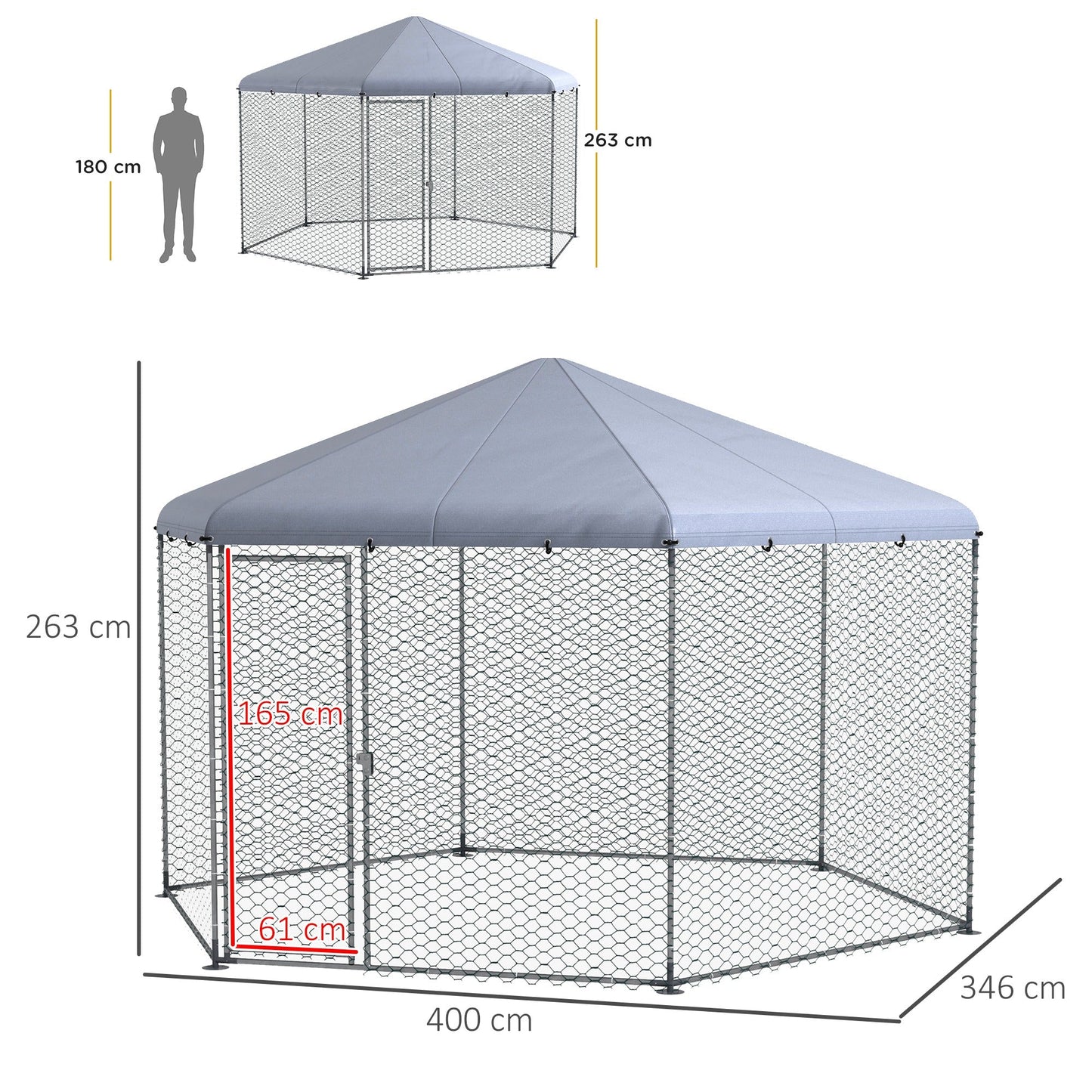 PawHut Chicken Coop for 10-15 Chickens, Hens, Rabbits, Ducks, Outdoor Garden Chicken Run, 4 x 3.5 x 2.6m