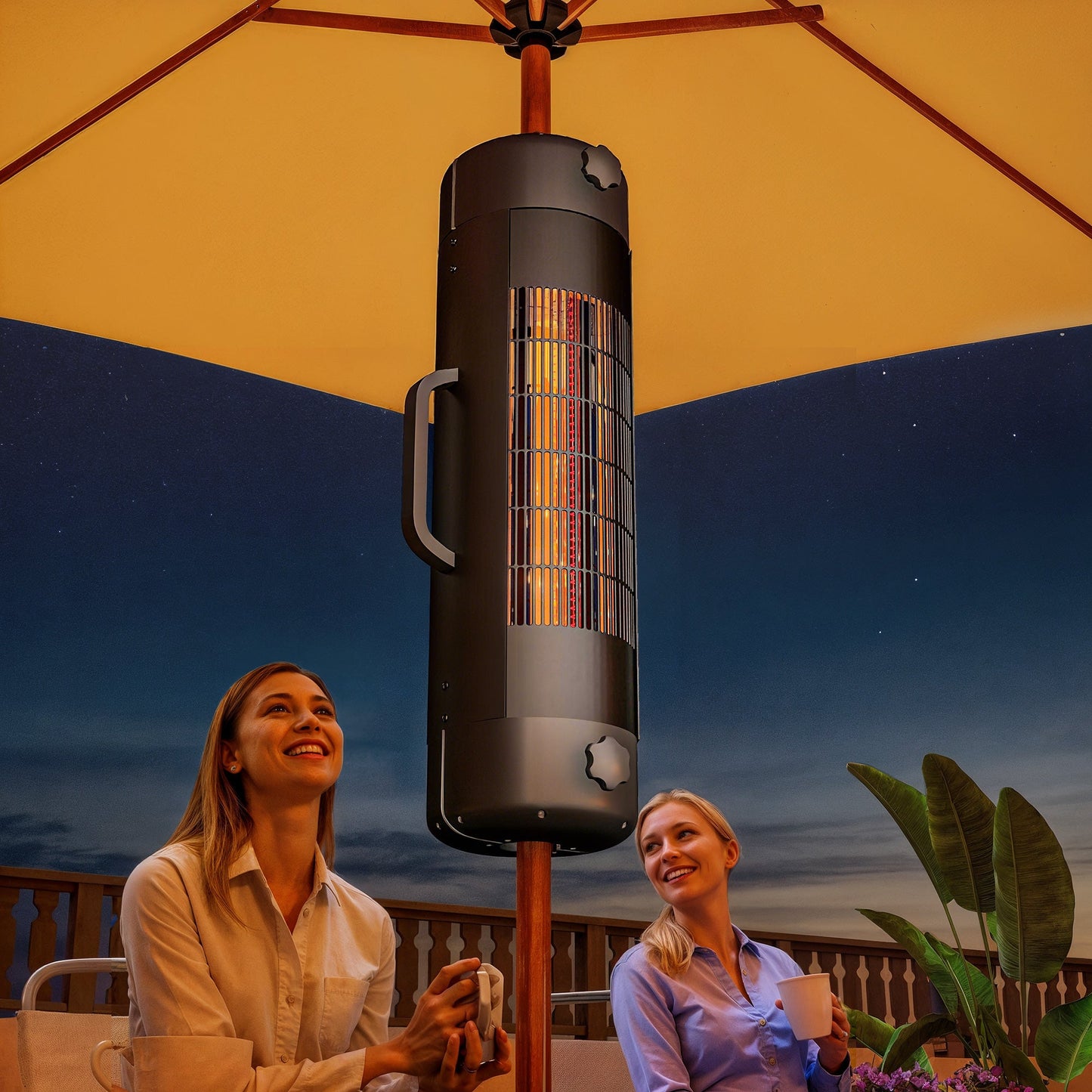 Outsunny Electric Umbrella Parasol Mounted Patio Heater for 25-70 mm Poles, 2000 W Outdoor Garden Heater with 2 Heat Setting, 6 ㎡ Coverage, Tip-Over Protection, Black