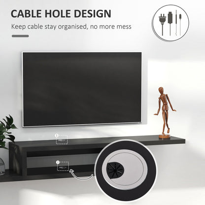 HOMCOM Floating TV Unit, Wall Mounted TV Stand with Open Shelf and 2 Cable Holes, Entertainment Unit for Living Room, Black