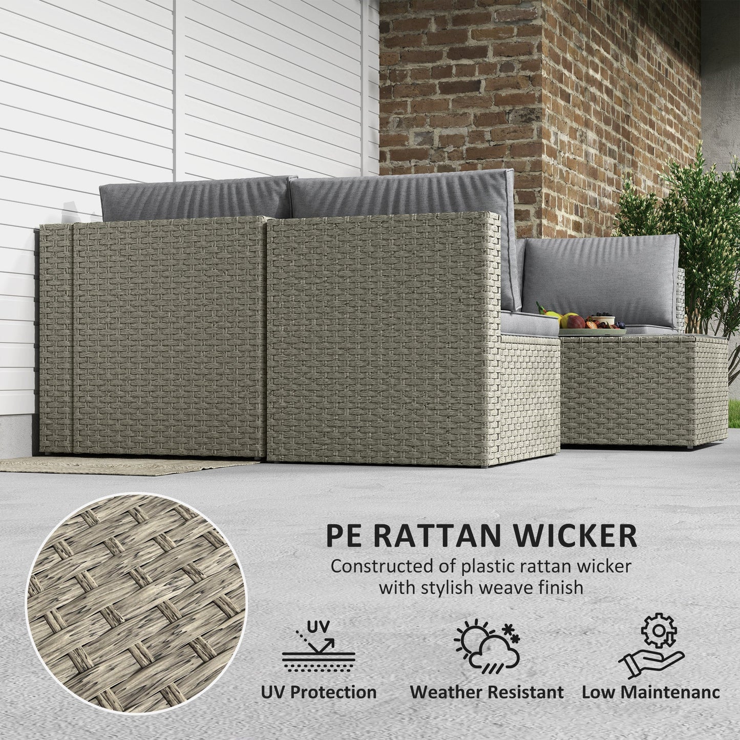 Outsunny 7 Pieces Rattan Garden Furniture Set, 6 Seater Garden Corner Sofa with Wide Seat, Cushions and Glass Top Table, Sectional Outdoor Furniture Conservatory Set for Patio, Light Brown