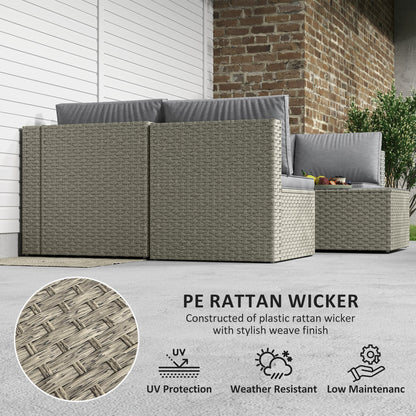 Outsunny 7 Pieces Rattan Garden Furniture Set, 6 Seater Garden Corner Sofa with Wide Seat, Cushions and Glass Top Table, Sectional Outdoor Furniture Conservatory Set for Patio, Light Brown