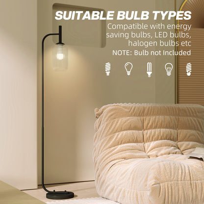 HOMCOM Floor Lamp for Living Room with Glass Lampshade, Modern Standing Lamp with Foot Switch for Bedroom, Bulb not Included, Black