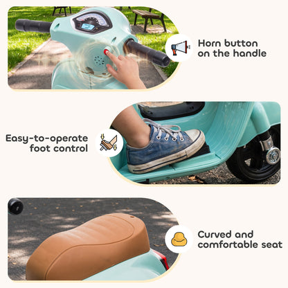 HOMCOM Vespa Licensed 6V Kids Electric Motorbike Ride On Motorcycle  Battery Powered for 18-36 Months with Horn, Green