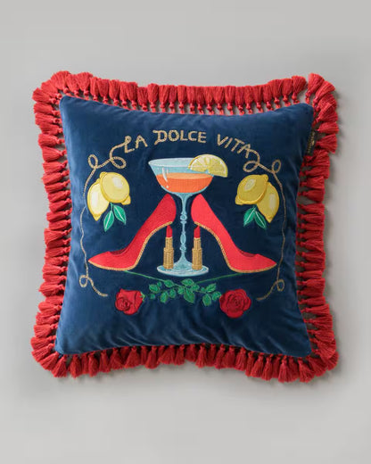 LA DOLCE VITA Embroidered Velvet Cushion