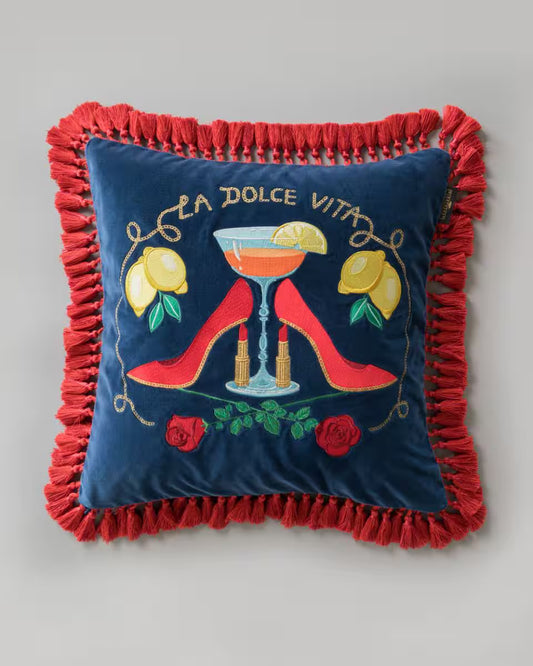 LA DOLCE VITA Embroidered Velvet Cushion