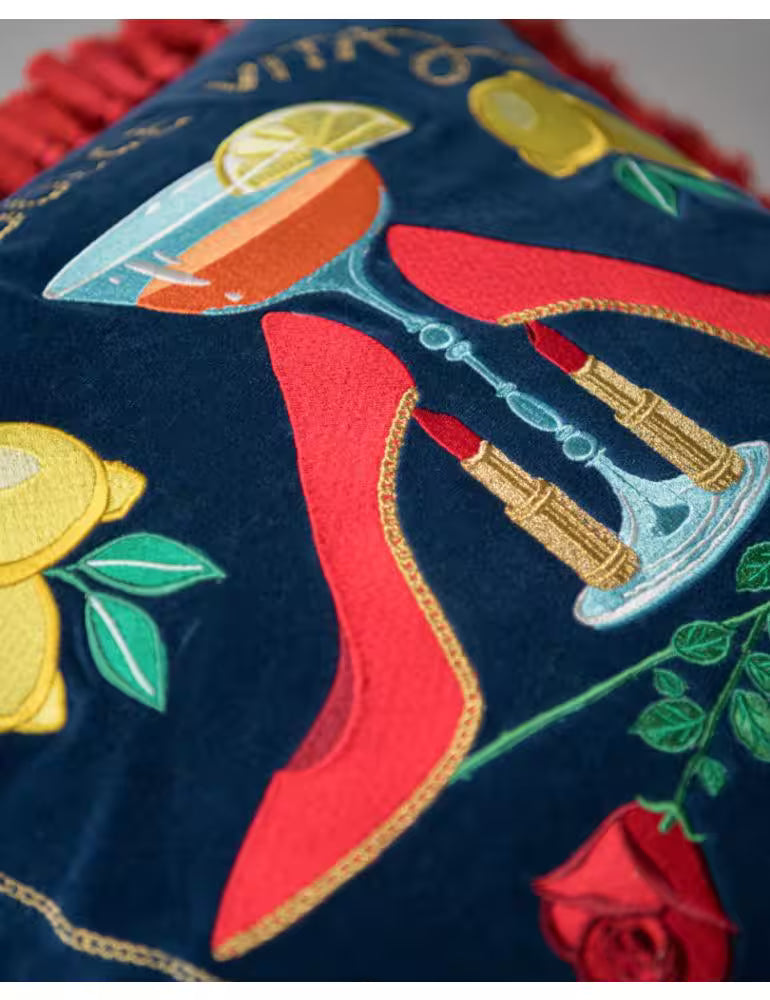 LA DOLCE VITA Embroidered Velvet Cushion