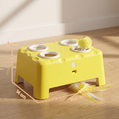PawHut 3 in 1 Interactive Cat Toys with Mouse & Feather Teaser Toy Rechargeable Automatic for Indoor Kittens & Adult Cats