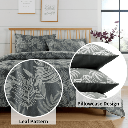 Leaf Jacquard Reversible Duvet Cover Sets in Grey and Pink with Cotton Blend for Ultimate Comfort Eco-Friendly Bedding in King Queen Double Single Sizes by OLIVIA ROCCO