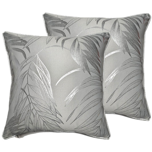 OLIVIA ROCCO Leaf Sparkle 2 Pack Cushion Covers Leaf Silver Modern Decorative Throw Pillow Cases For Sofa Bed Living Room