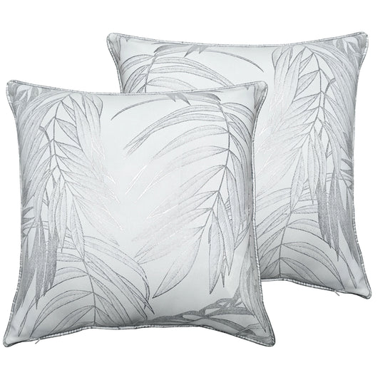 OLIVIA ROCCO Leaf Sparkle Set Of 2 Cushion Covers Leaf White Modern Decorative Throw Pillow Cases For Sofa And Bed Decor