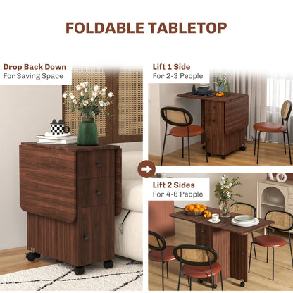 HOMCOM Multi-Storage Six-Person Drop Leaf Dining Table -  Distressed Brown