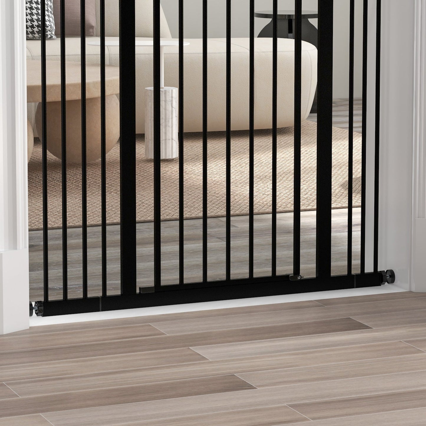 PawHut Pressure Fit Dog Stair Gate No Drilling Safety Gate Auto Close for Doorways, Hallways, 74-100cm Adjustable, 94cm Tall, Black