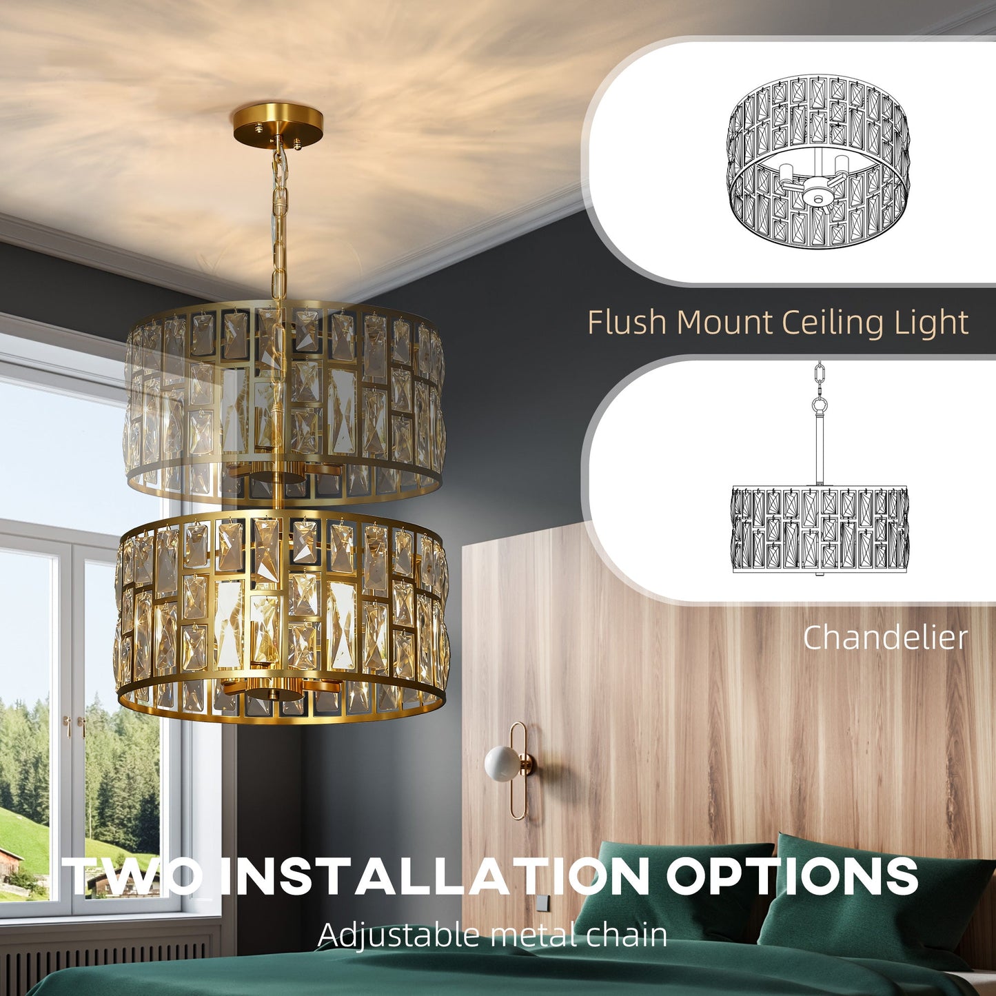 HOMCOM 72 Glass Crystallite Chandelier - Gold-Tone