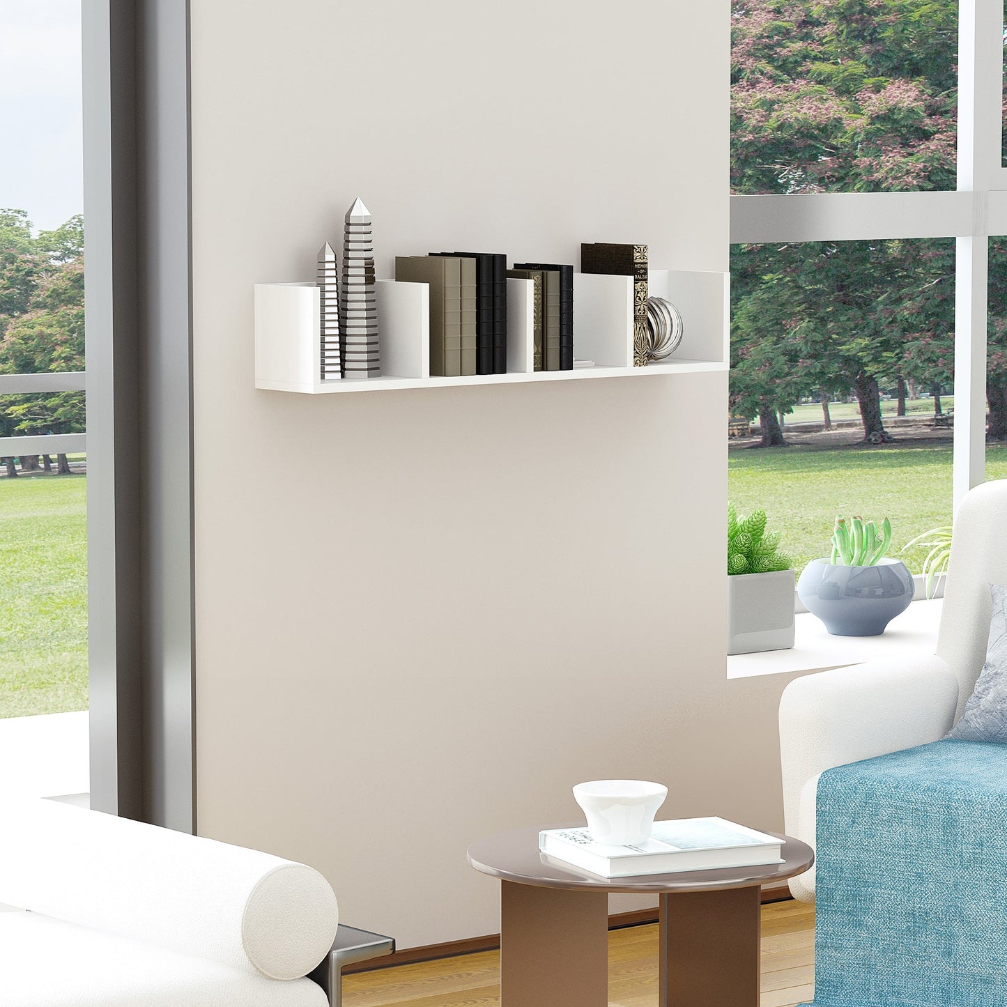 HOMCOM Wall Mount 84 CD / 56 DVD/Blu-ray/ Media Storage Rack 4 Cubes, Wooden Shelf Organiser Unit Bookcase Display, Set of 2, White