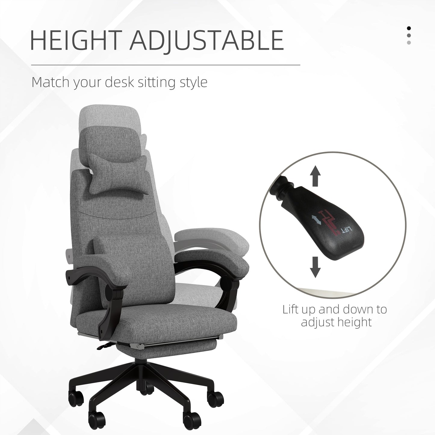Vinsetto Linen-Look Office Chair, with 160\'c2\'b0 Reclining Back and Footrest - Grey