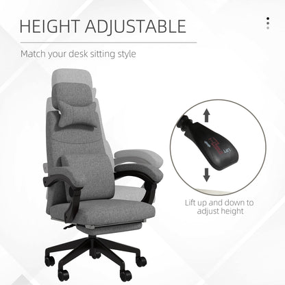 Vinsetto Linen-Look Office Chair, with 160\'c2\'b0 Reclining Back and Footrest - Grey