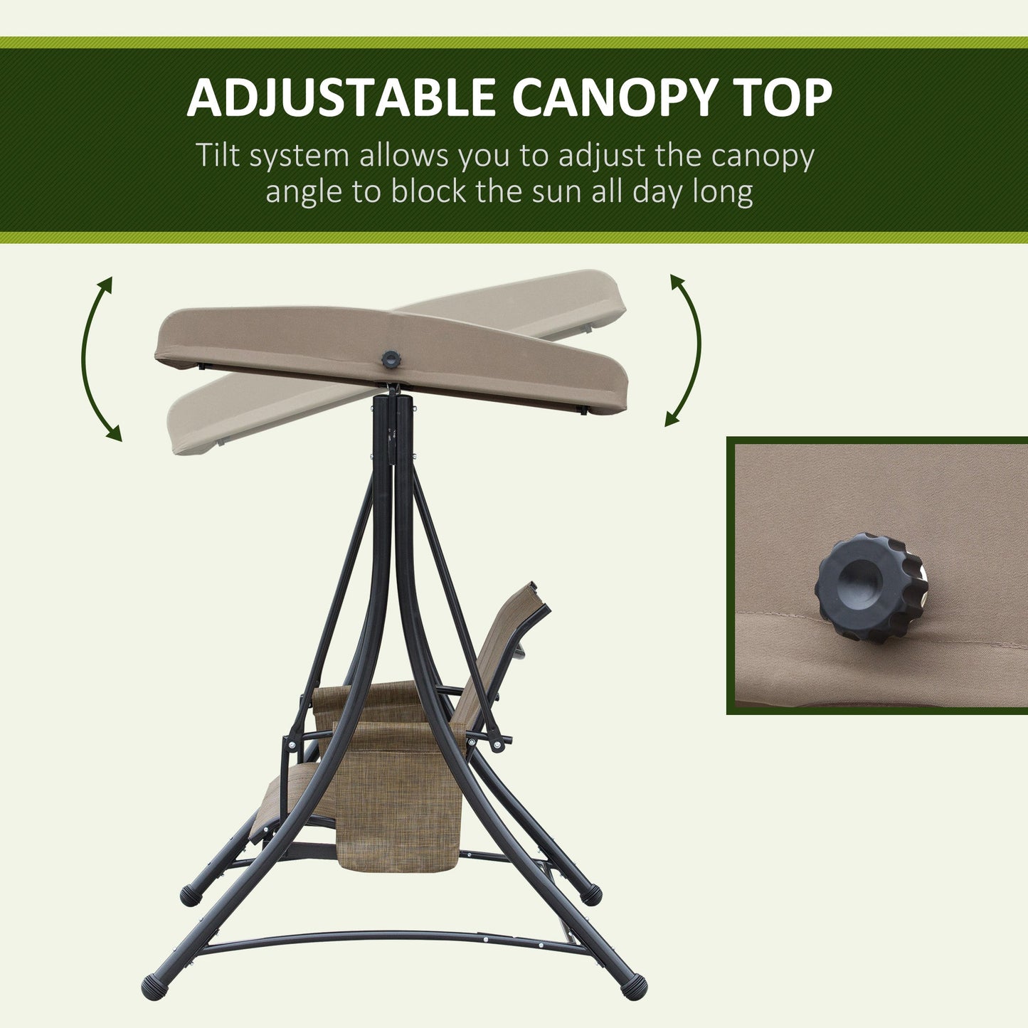 Outsunny 3 Seater Garden Swing Seat Outdoor Swing Chair with High Back Design, Steel Frame, Side Pouches, Adjustable Canopy