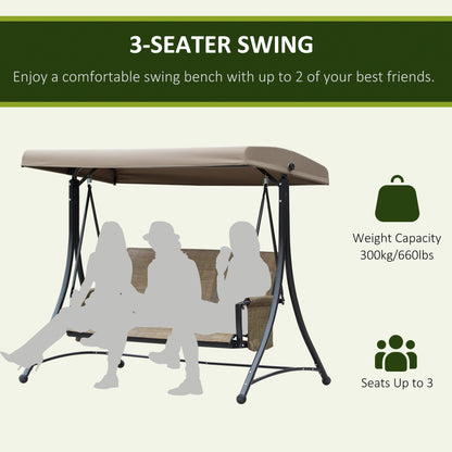 Outsunny 3 Seater Garden Swing Seat Outdoor Swing Chair with High Back Design, Steel Frame, Side Pouches, Adjustable Canopy