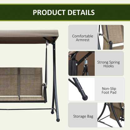 Outsunny 3 Seater Garden Swing Seat Outdoor Swing Chair with High Back Design, Steel Frame, Side Pouches, Adjustable Canopy