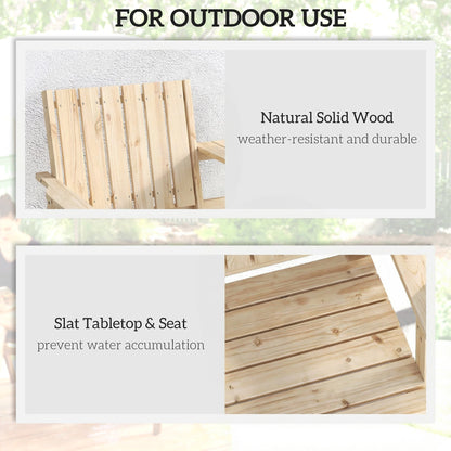 Outsunny 2-Seater Garden Loveseat with Table and Parasol Hole for Porch, Patio, Natural Wood Finish