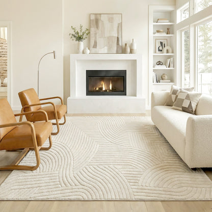 HOMCOM Modern Geometric Rug, Thick Plush, Non-Slip, 200 x 140 cm – Cream, Living Room/Bedroom/Office