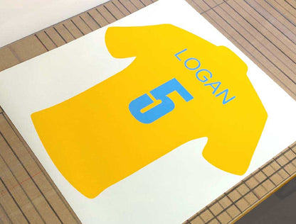 Personalised Football Shirt Wall Sticker – Custom Name & Number Kids Wall Decor
