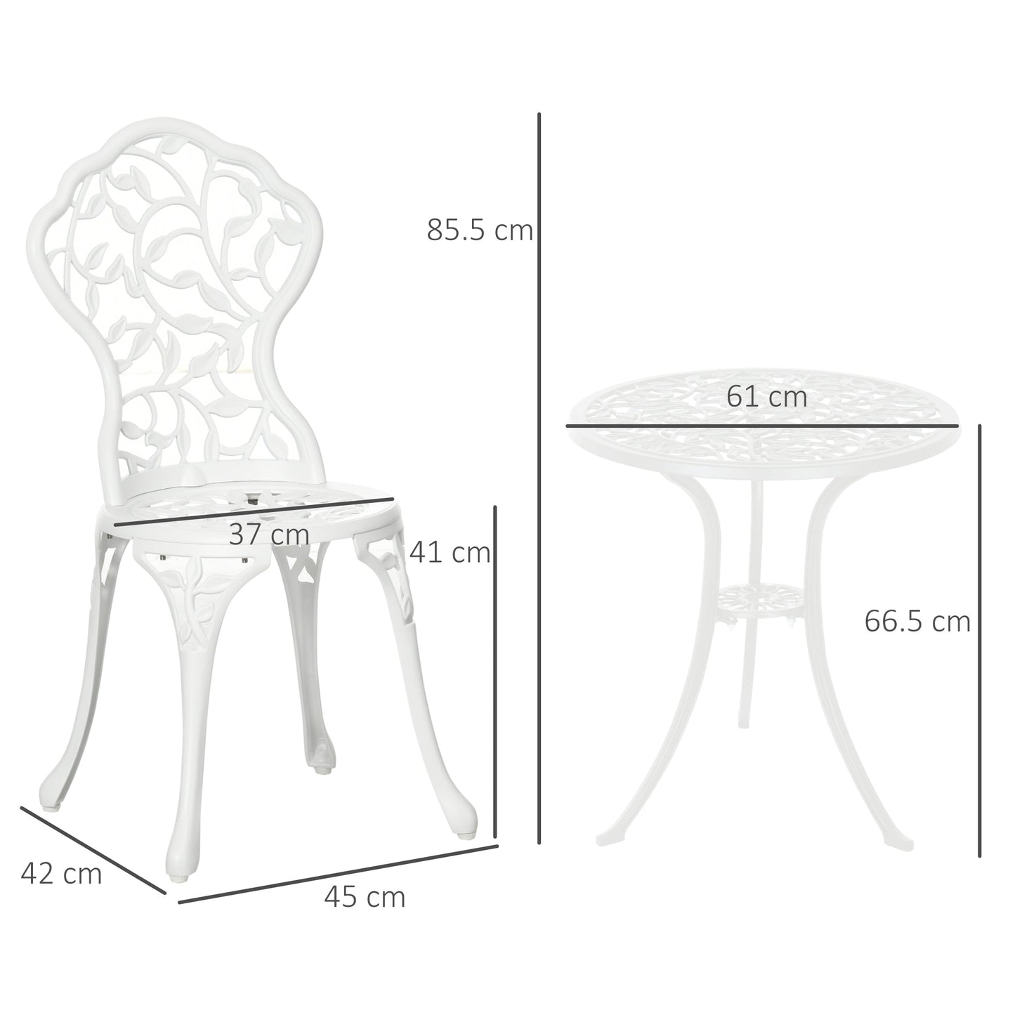 Outsunny 3 Pcs Aluminium Bistro Set Garden Furniture Dining Table Chairs Antique Outdoor Seat Patio Seater White