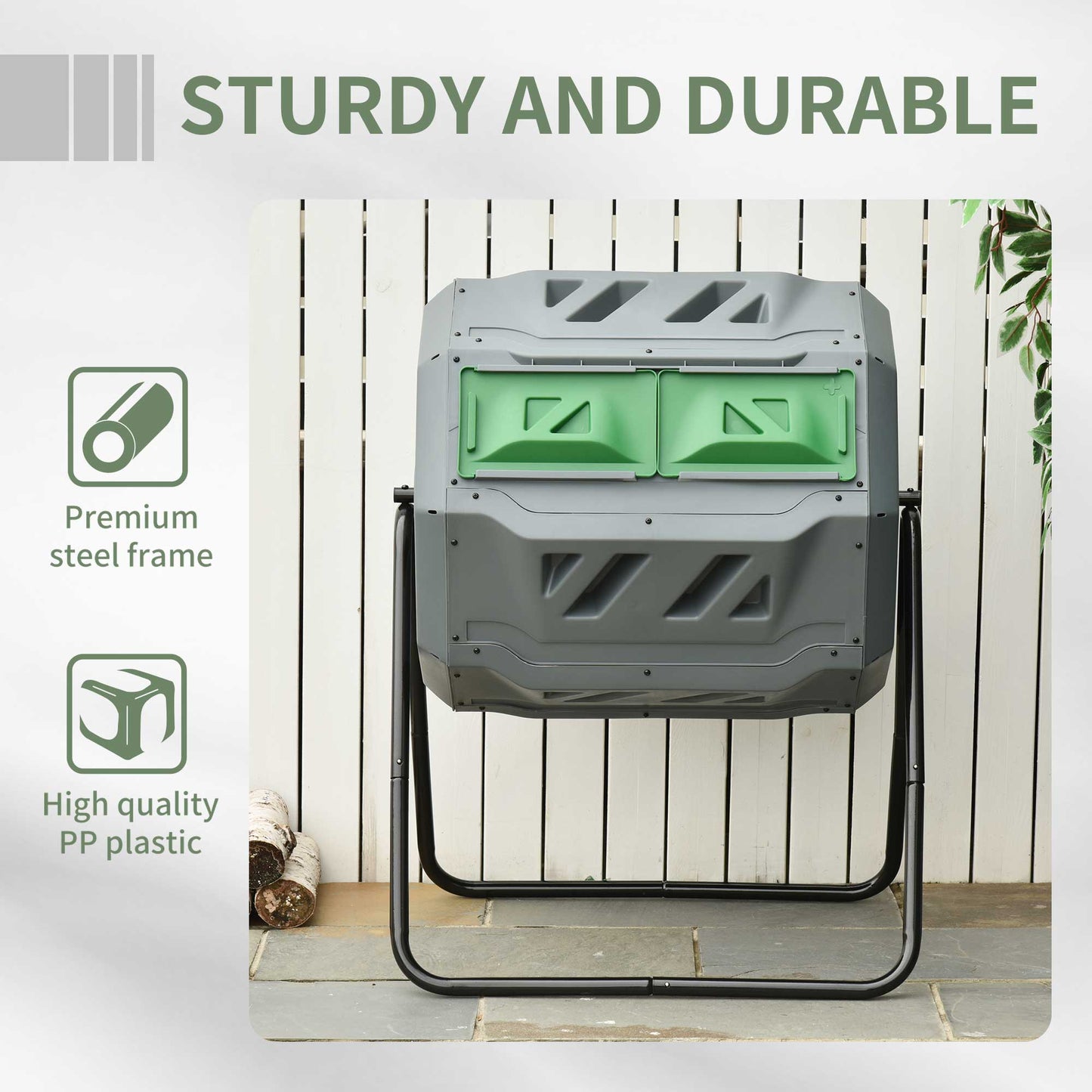 Outsunny 160L 360° Rotating Dual Chamber Composter - Grey