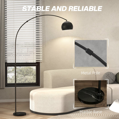 HOMCOM Arc Floor Lamp for Living Room, Modern Adjustable Standing Lamp with Faux Black Marble Base Black