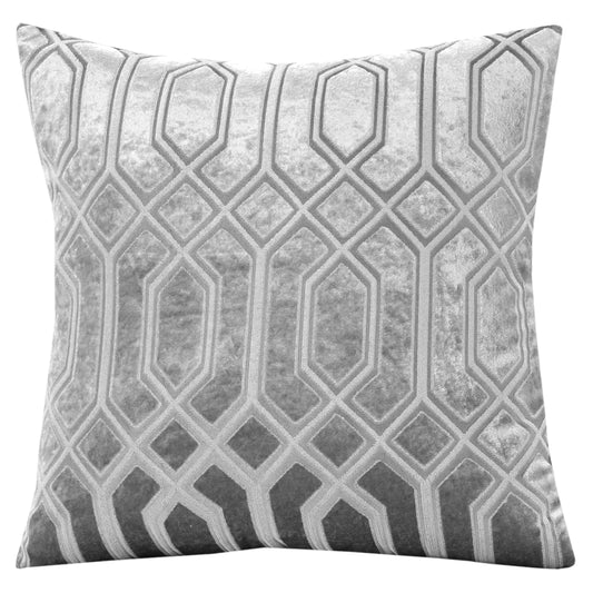 OLIVIA ROCCO Luxe Geo Velvet Cushion Covers 2 Pack Grey Geometric Textured Decorative Cushions For Sofa Bed And Living Room
