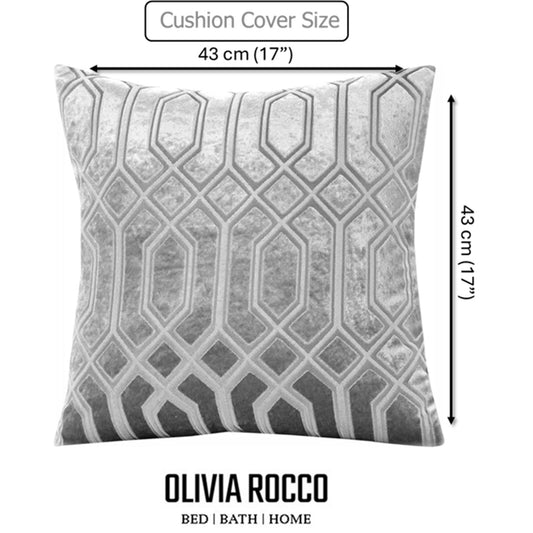 OLIVIA ROCCO Luxe Geo Velvet Cushion Covers 2 Pack Grey Geometric Textured Decorative Cushions For Sofa Bed And Living Room