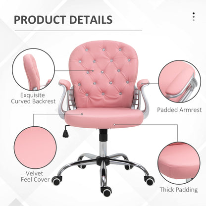 Vinsetto Office Chair Ergonomic 360\'c2\'b0 Swivel PU Diamante Padded Base 5 Castor Wheels for Home Work Pink