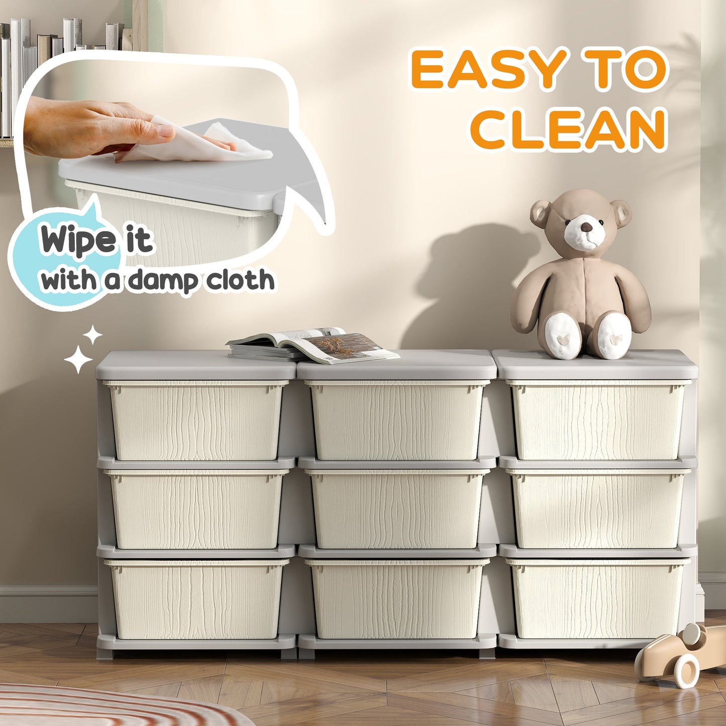 HOMCOM Kids Storage Unit, with Nine Drawers - Cream