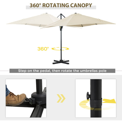 Outsunny 2.5 x 2.5m Patio Offset Parasol Umbrella Cantilever Hanging Aluminium Sun Shade Canopy Shelter 360\'c2\'b0 Rotation with Crank Handle and Cross Base, Cream White
