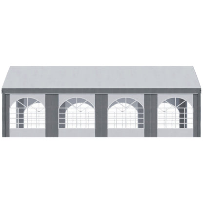 Outsunny 8 x 4m Galvanised Party Tent, Marquee Gazebo with Sides, Eight Windows and Double Doors, for Parties, Wedding and Events