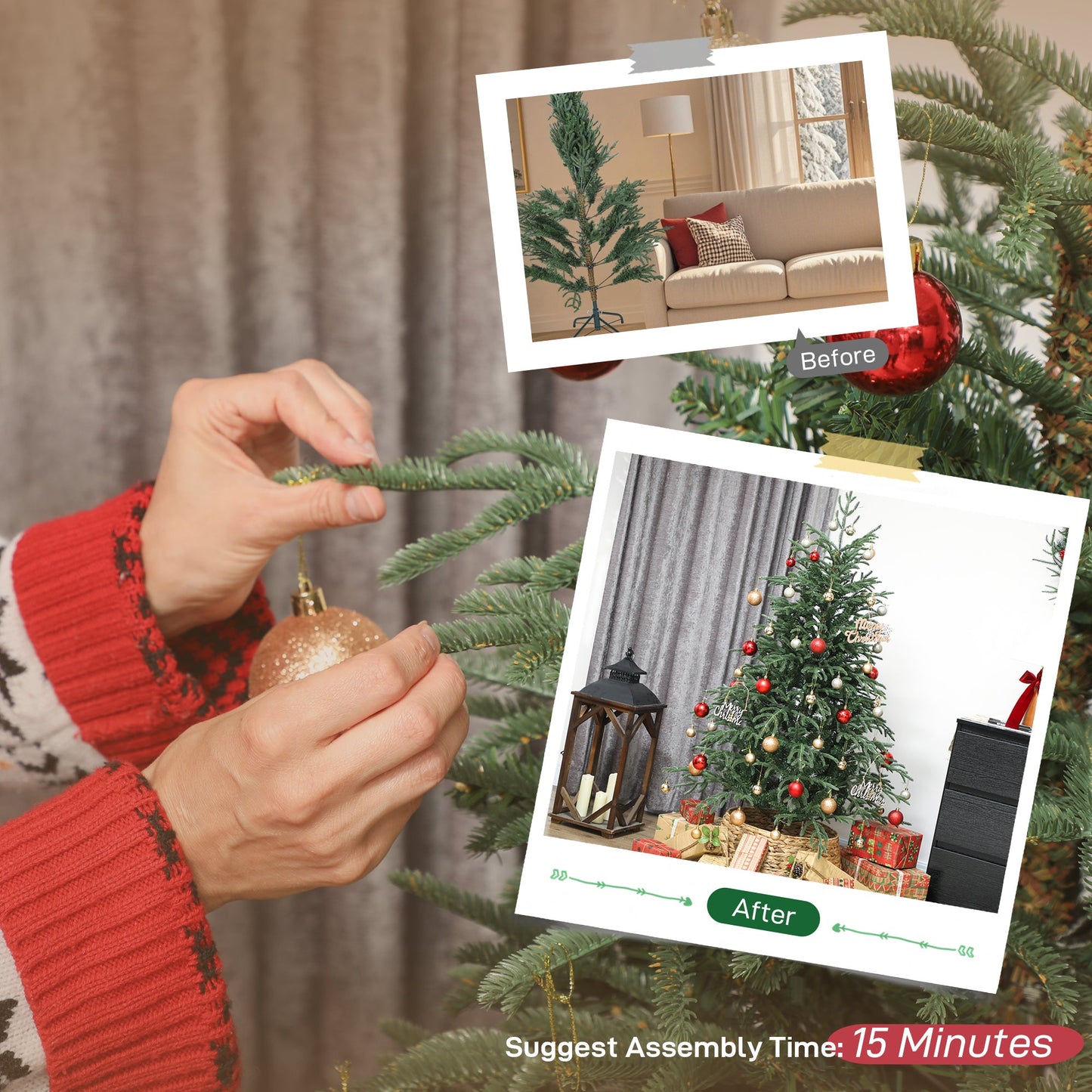 HOMCOM 5 ft Full Spruce Christmas Tree with Realistic Dense Tips, Easy Assembly - Green