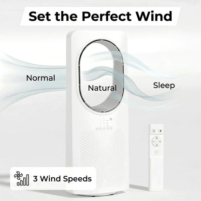 HOMCOM Bladeless Tower Fan for Bedroom, 36dB Standing Cooling Fan with Oscillating, 3 Speeds, 3 Modes, 15H Timer, White