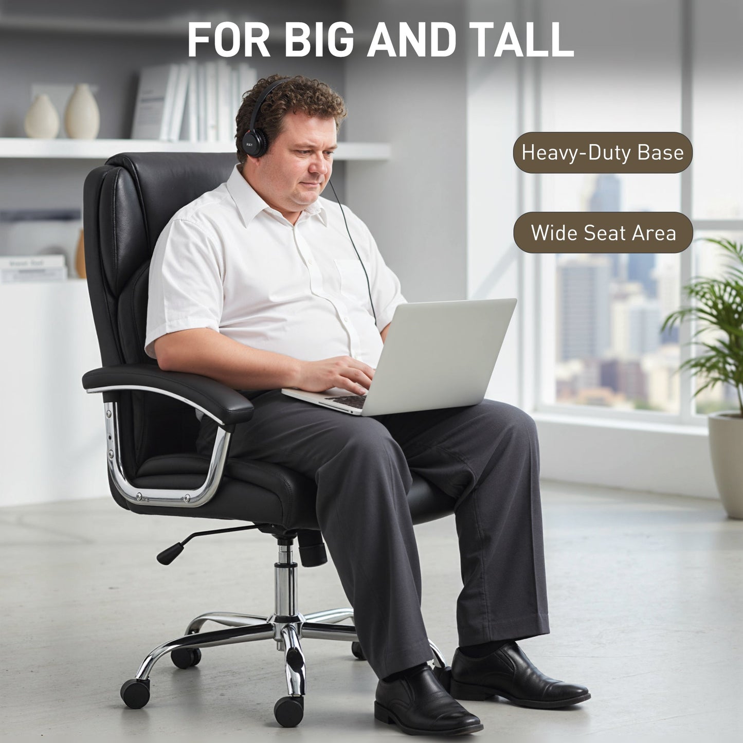 HOMCOM Big and Tall Office Chair 180kg with Spring Cushion, PU Leather - Black