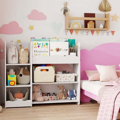 AIYAPLAY Kids Toy Storage Unit, Bear Design Kids Bookshelf and Toy Organiser, for Bedroom, Nursery, Playroom, White