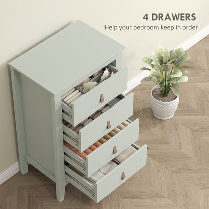 HOMCOM Bedroom Chest of Drawers, Modern 4 Drawer Dresser Cabinet with PU Leather Handles and Metal Runners for Living Room, Hallway, Entryway, Green