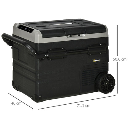 Outsunny 50L Car Refrigerator, Portable Compressor Cooler Box, Fridge Freezer w/ Inner LED Light, Foldable Handles, Cup Holders, 12/24V DC and 110-240V AC for Campervan RV Boat Travel Down to -20\'e2\'84\'83