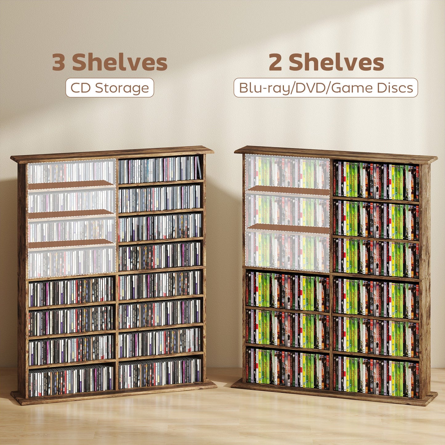 HOMCOM 16-Compartment Media Shelf - Rustic Brown