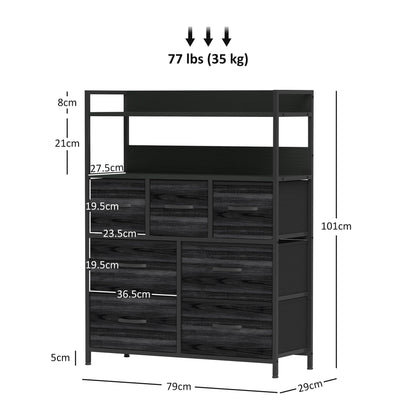 HOMCOM Rustic Chest of Seven Fabric Drawers - Black