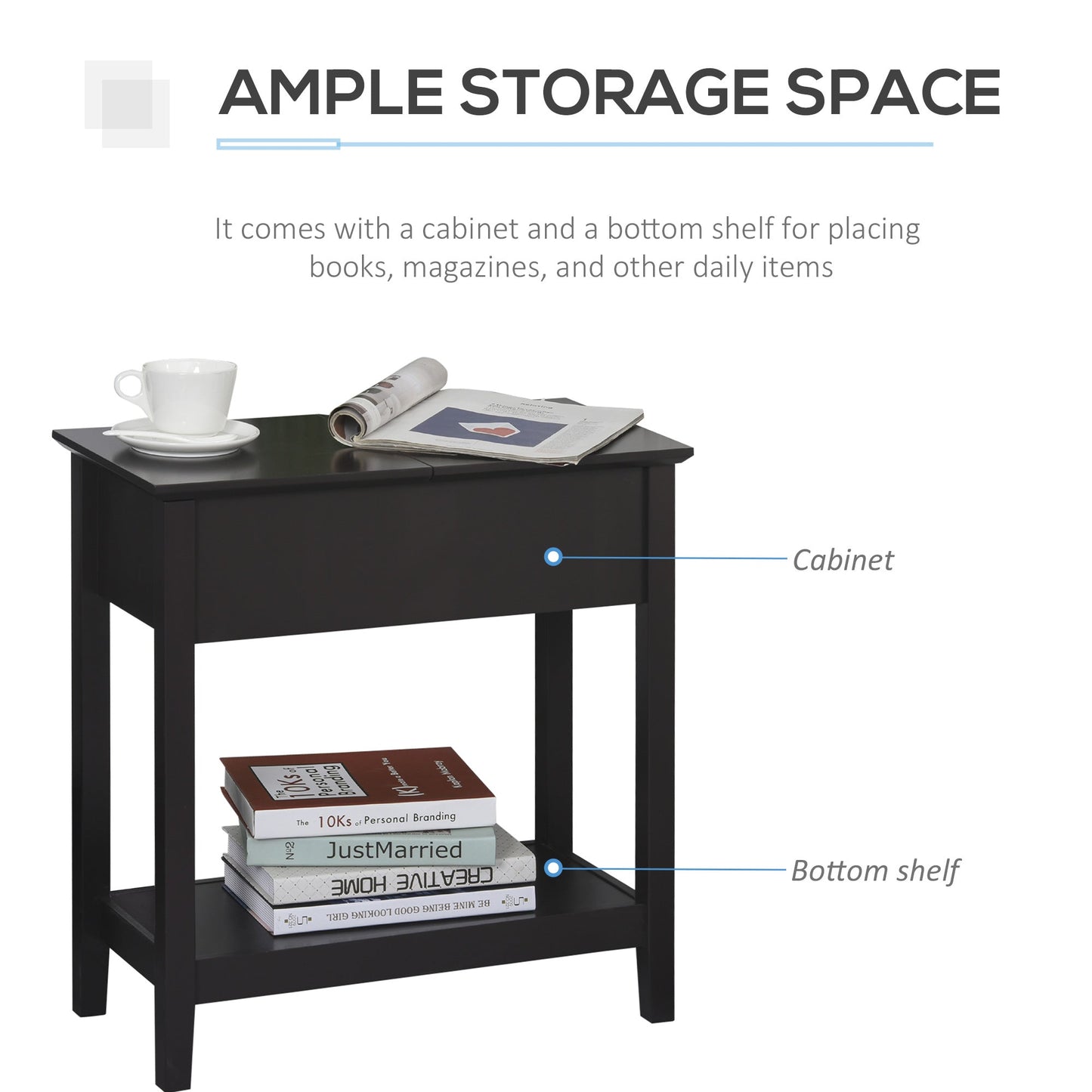 HOMCOM End Table, Narrow Side Table with Flip Top , Shelf, Dark Coffee