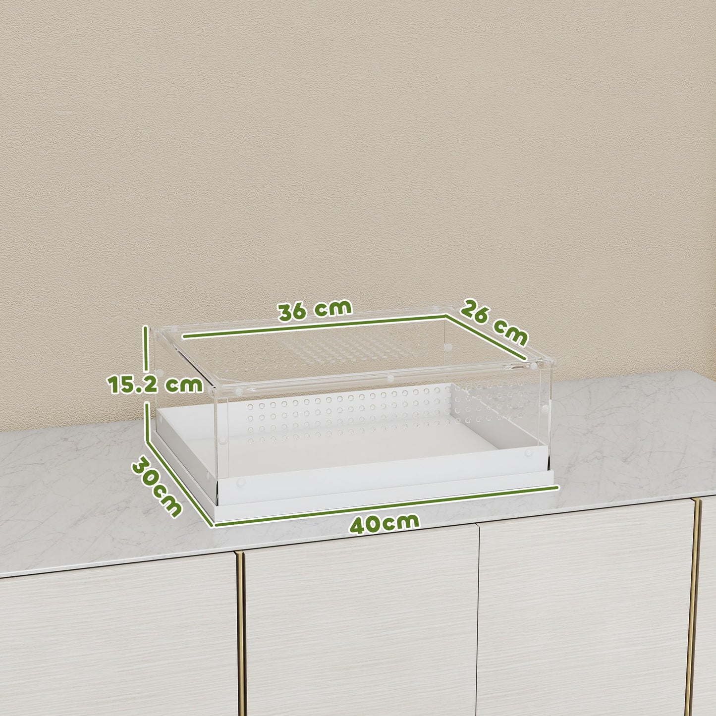 PawHut Acrylic Reptile Terrarium with Top Sliding Door, Vents,  for Snake, Frog, Spider, Gecko, Tarantula, 40 x 30 x 15 cm