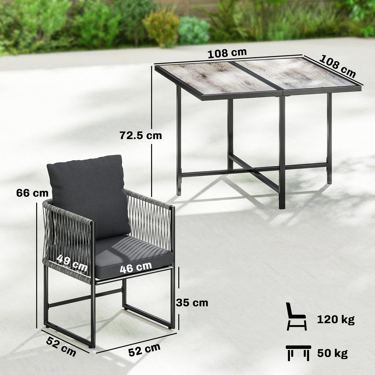 Outsunny 4-Seater Garden Dining Set, Rattan Outdoor Furniture with Space-Saving Chairs and Thick Cushions for Patio Balcony, Black